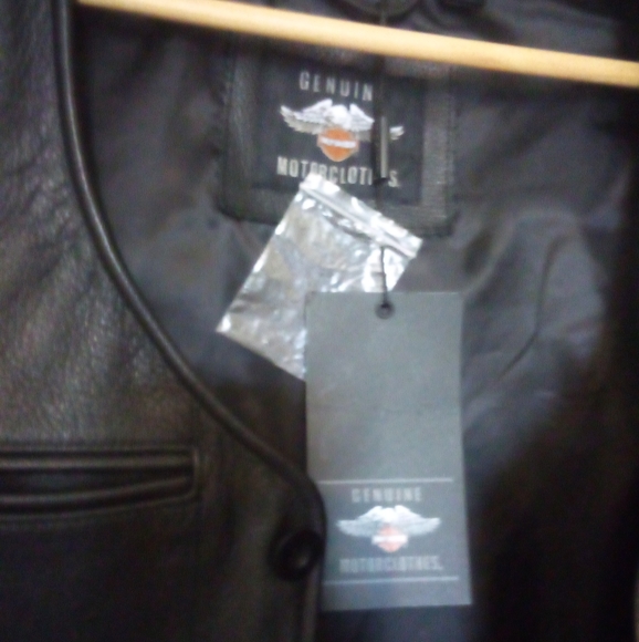 Harley black leather vest new men's small ladies medium chest best 38" - Picture 3 of 10